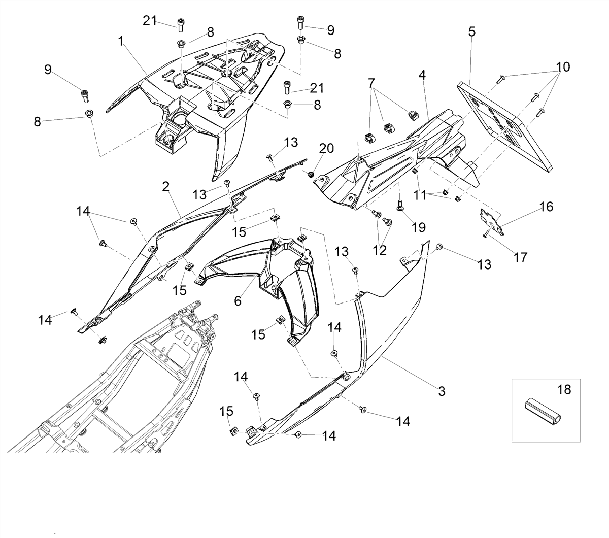 LH rear fairing, red