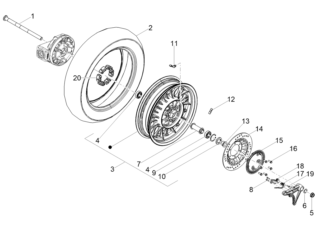 Rear rim 4X16" with bearings