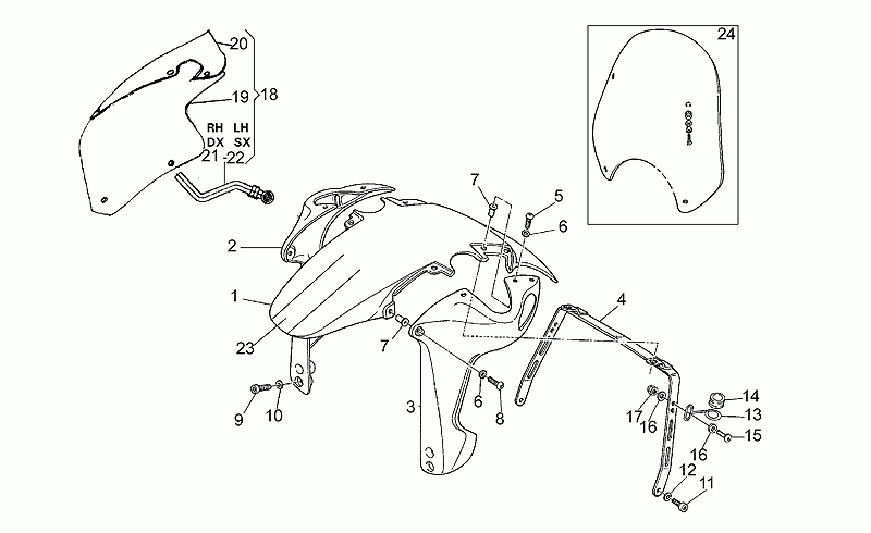 RH front mudguard supp.