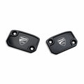 Covers for brake and clutch fluid reservoirs.