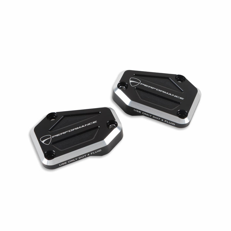 Covers for brake and clutch fluid reservoirs.