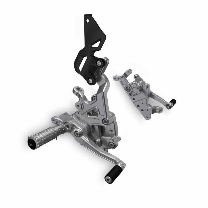 Adjustable rider footpegs in aluminium.