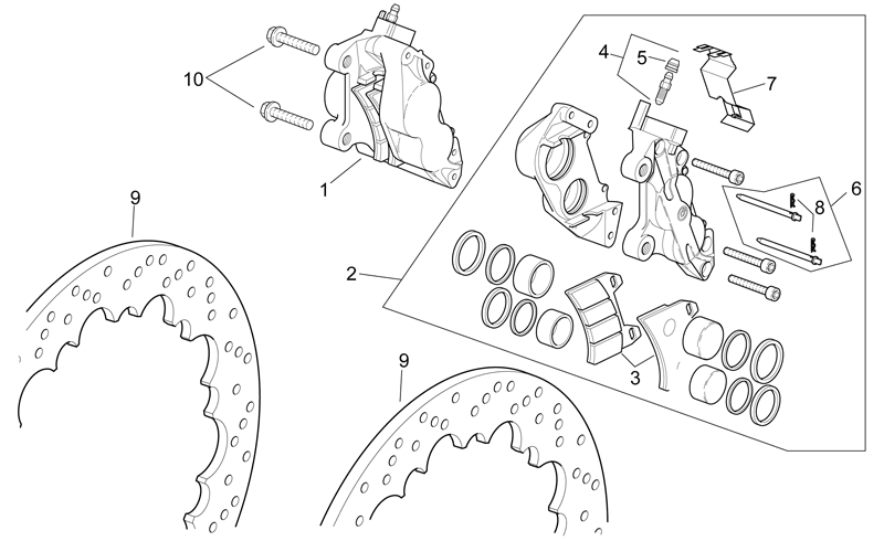 RH front brake caliper, red