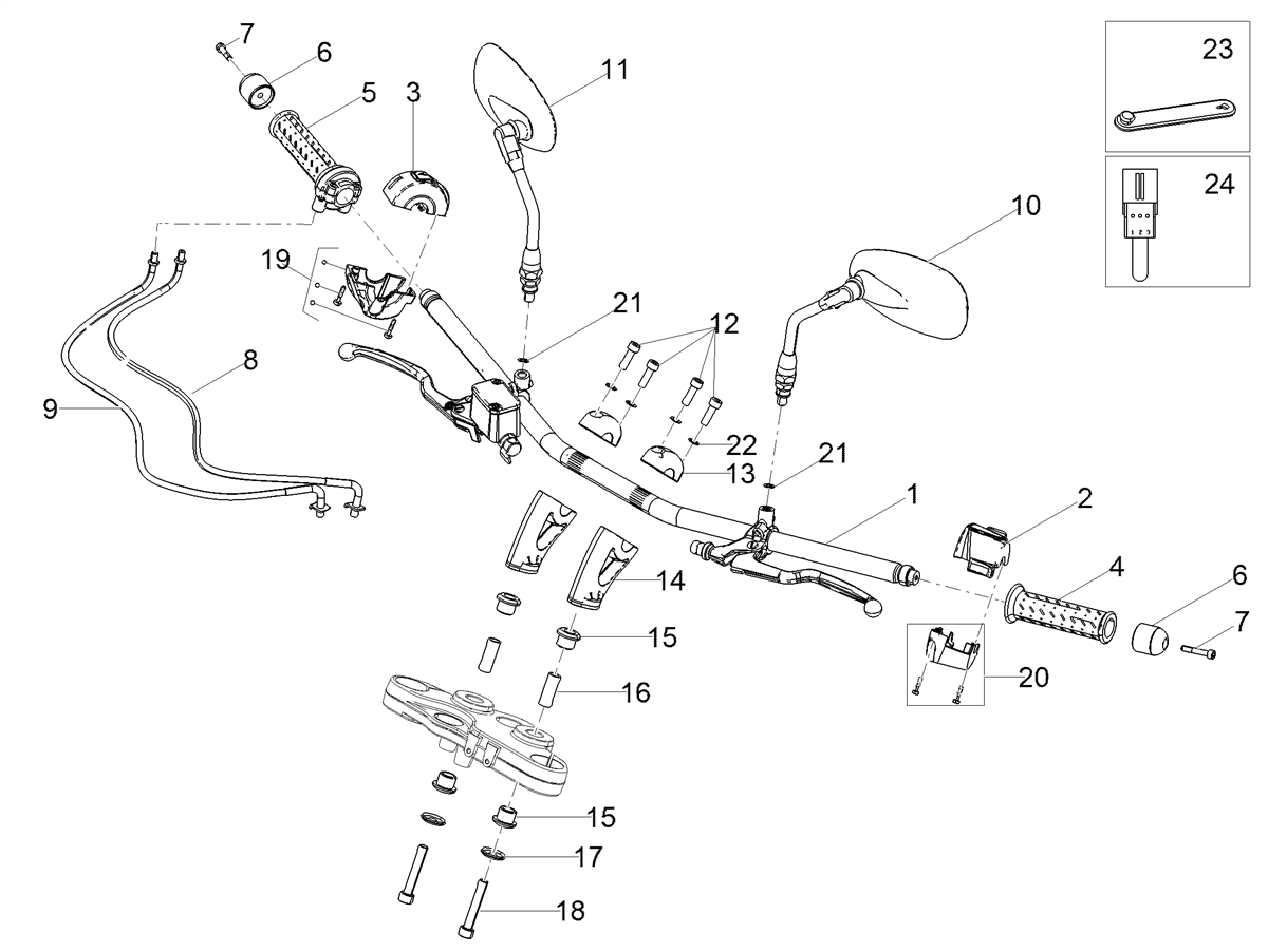 RH handlebar control set with DRL