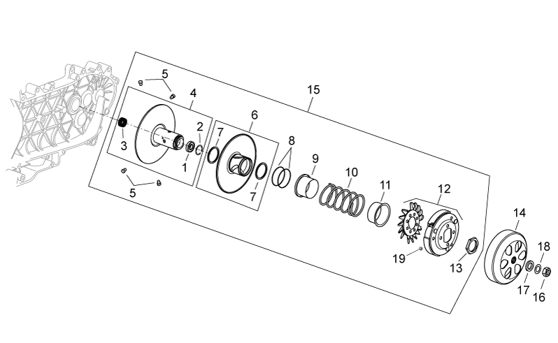 Driven pulley complete with clutch